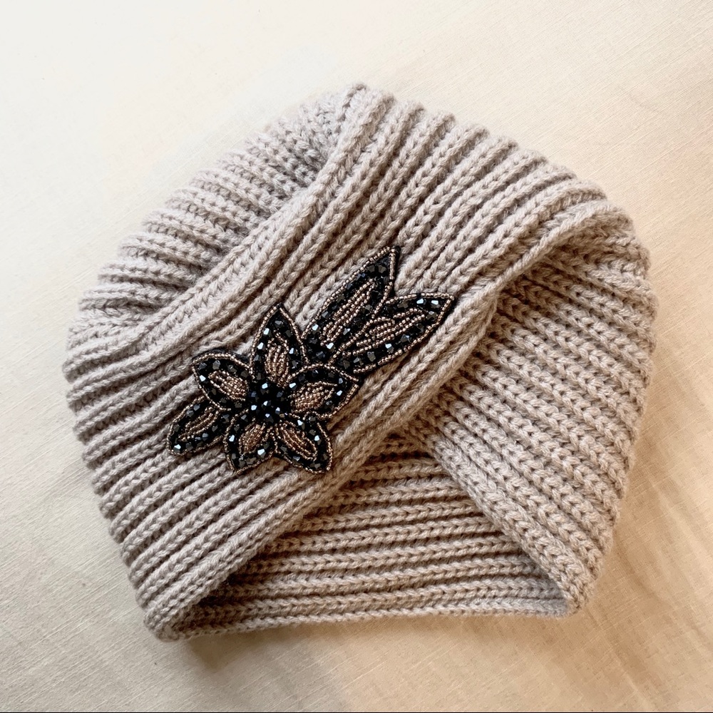Turban Flower Beaded Winter Hat